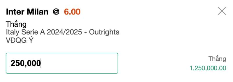 Cách tính tiền khi thắng hoặc thua kèo vô địch